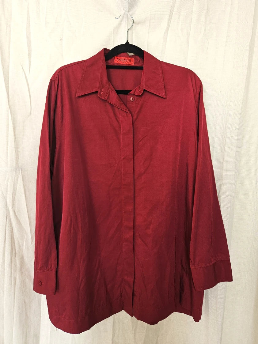 Soft red vintage cotton blouse | XXL