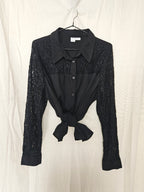 Avi - zwarte vintage blouse met kant | XL