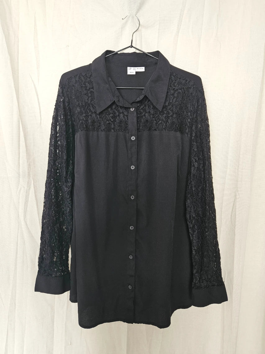Avi - zwarte vintage blouse met kant | XL