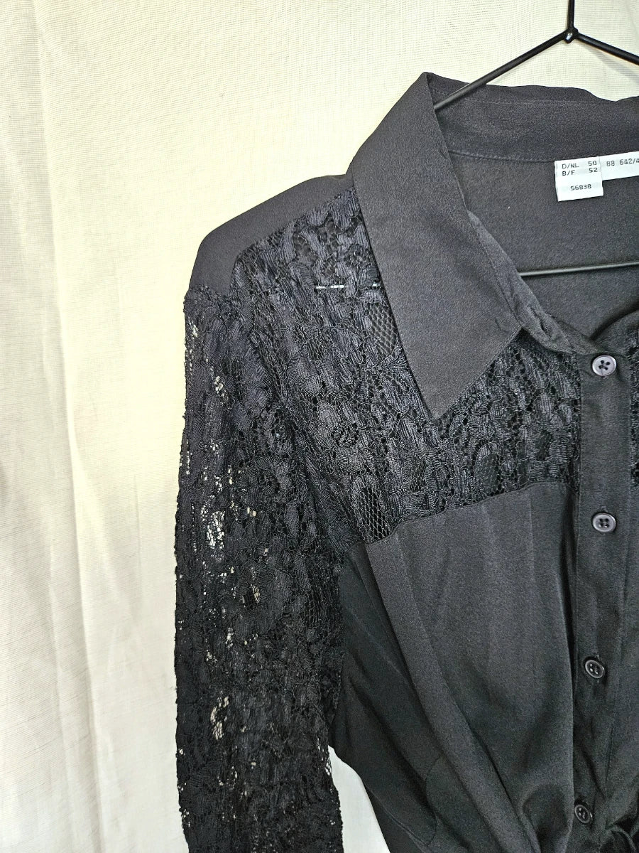 Avi - zwarte vintage blouse met kant | XL