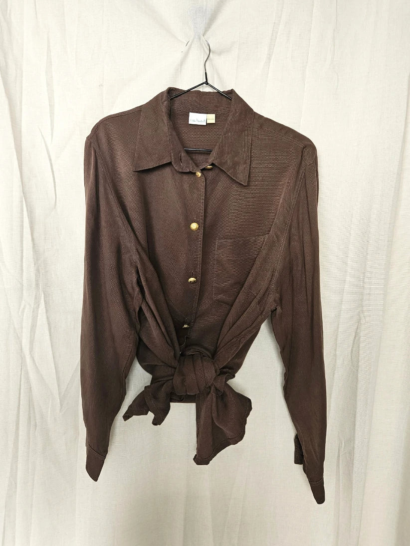 Soft brown cupro blouse with suns | XXL