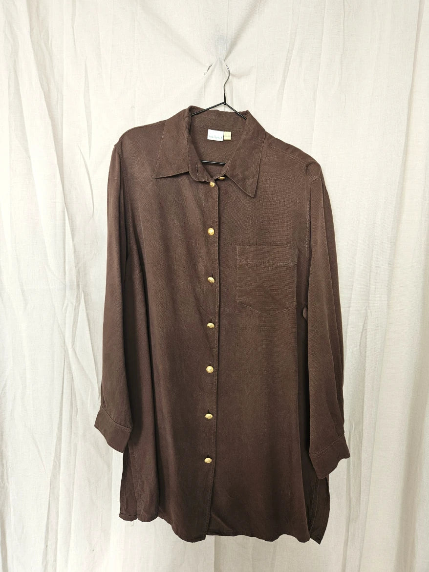 Soft brown cupro blouse with suns | XXL