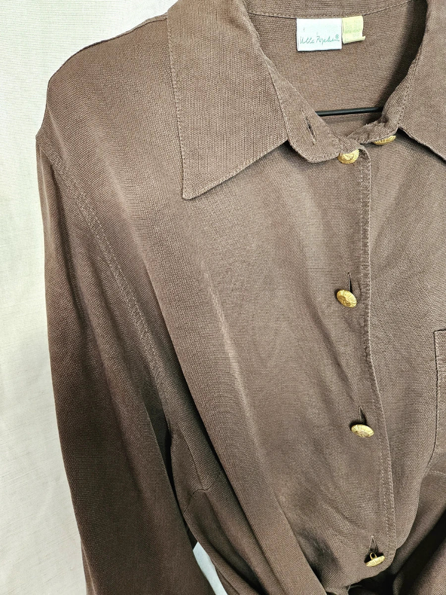 Soft brown cupro blouse with suns | XXL