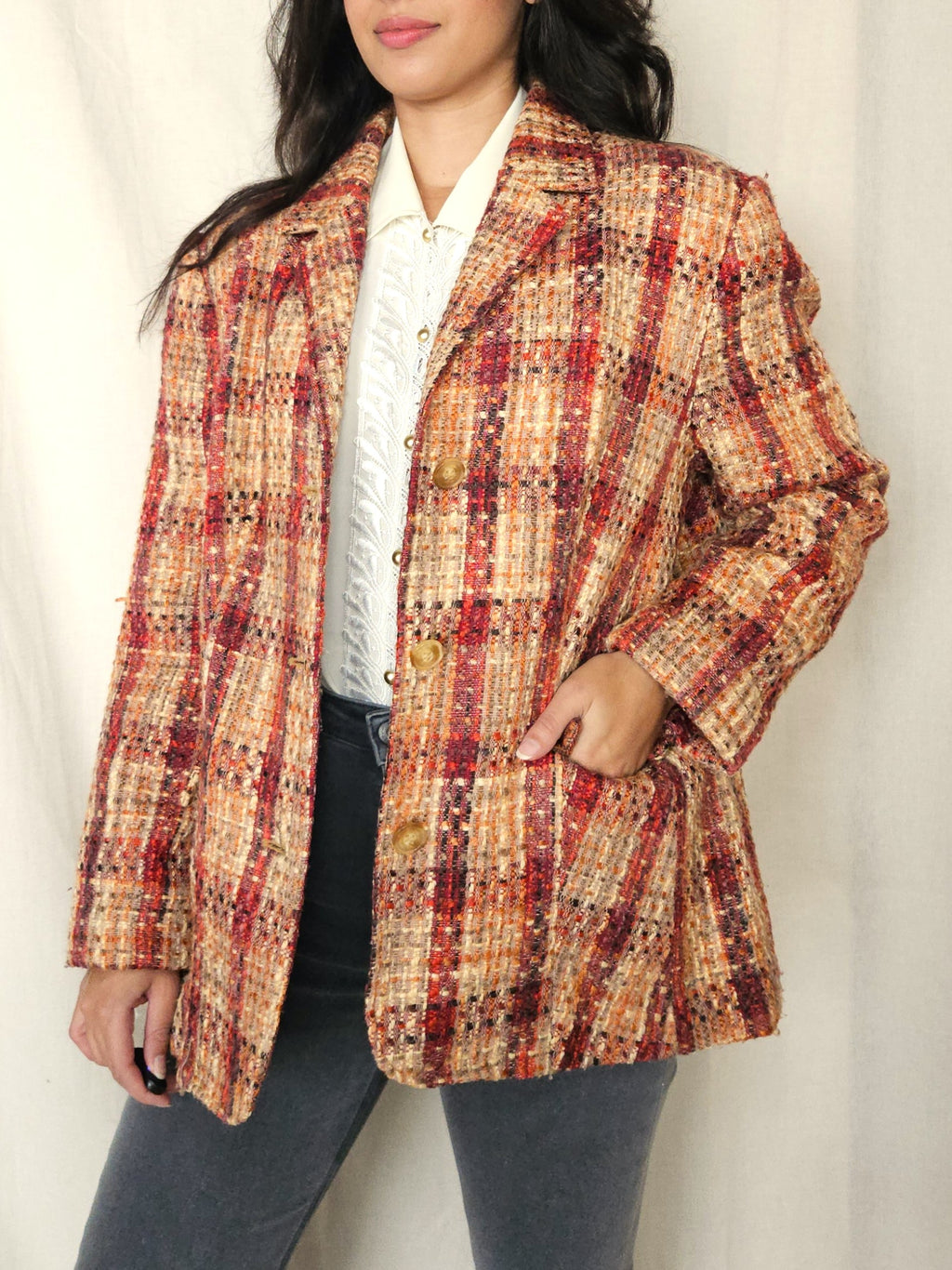 Peach - bouclé blazer, wool blend | L/XL