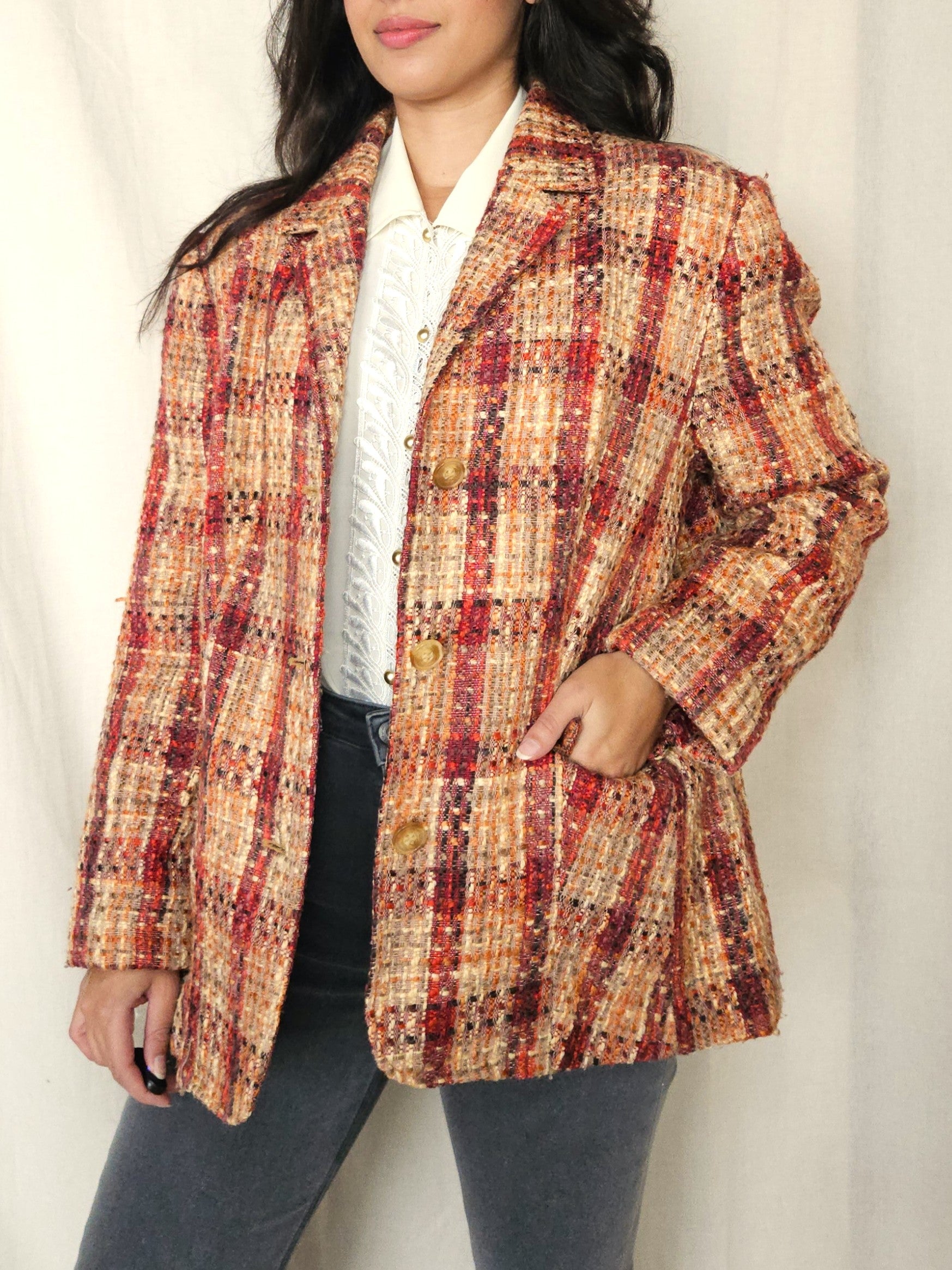 Peach - bouclé blazer, wool blend | L/XL