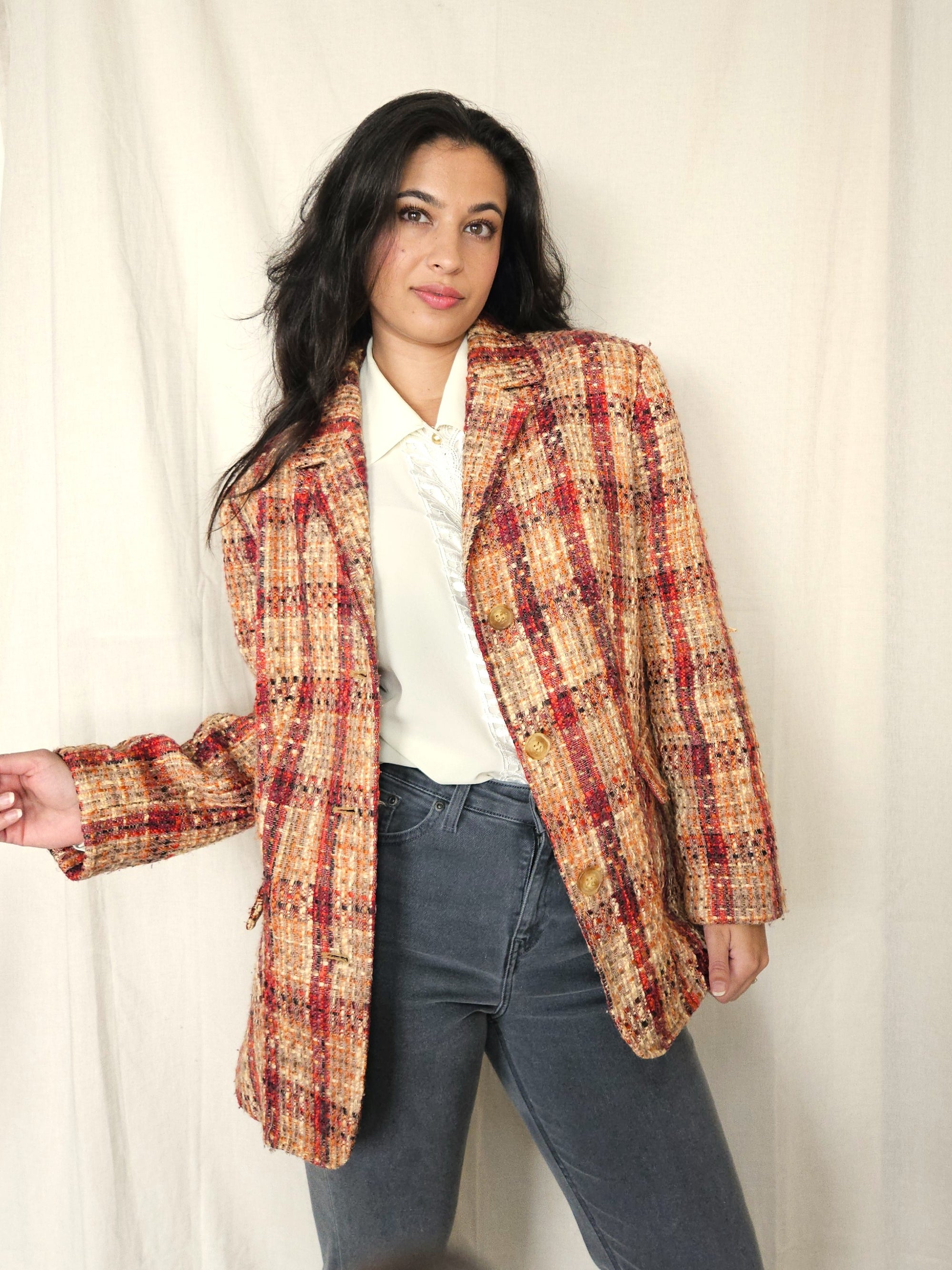 Peach - bouclé blazer, wool blend | L/XL