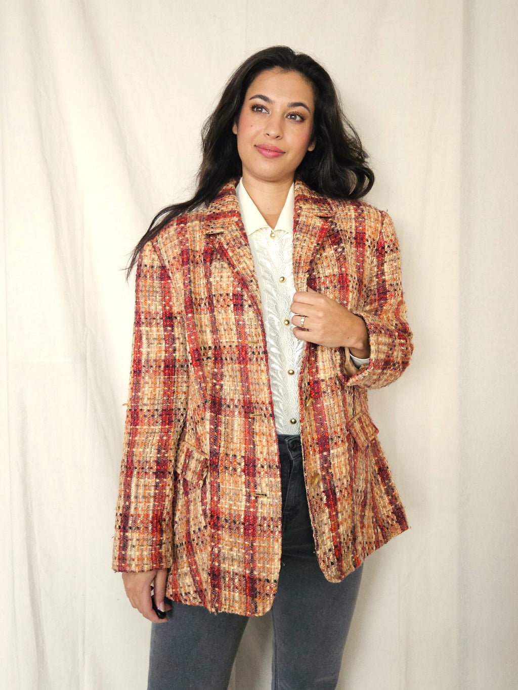 Peach - bouclé blazer, wool blend | L/XL