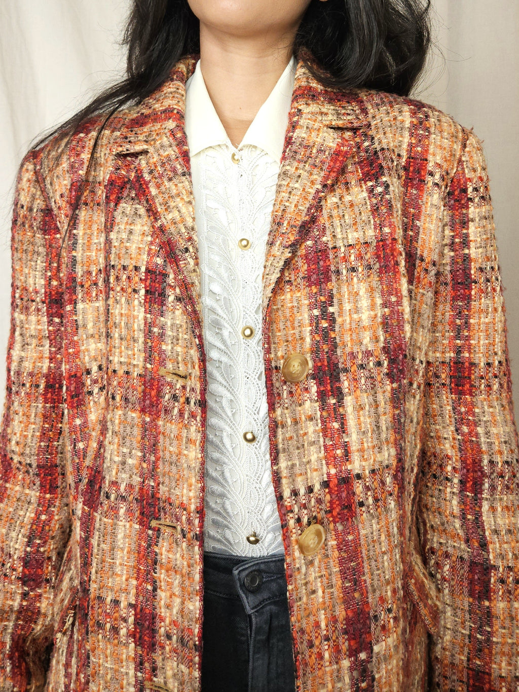 Peach - bouclé blazer, wool blend | L/XL