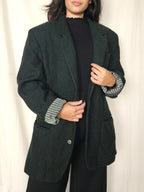 Donkergroene visgraat blazer met alpaca | 3XL