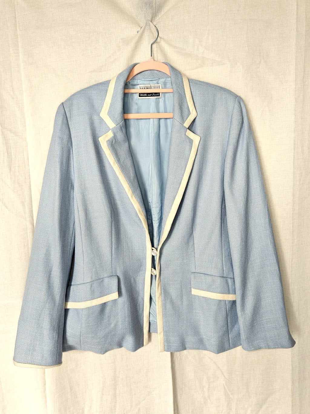 Elara - lichtblauwe blazer, zijde & wol | M