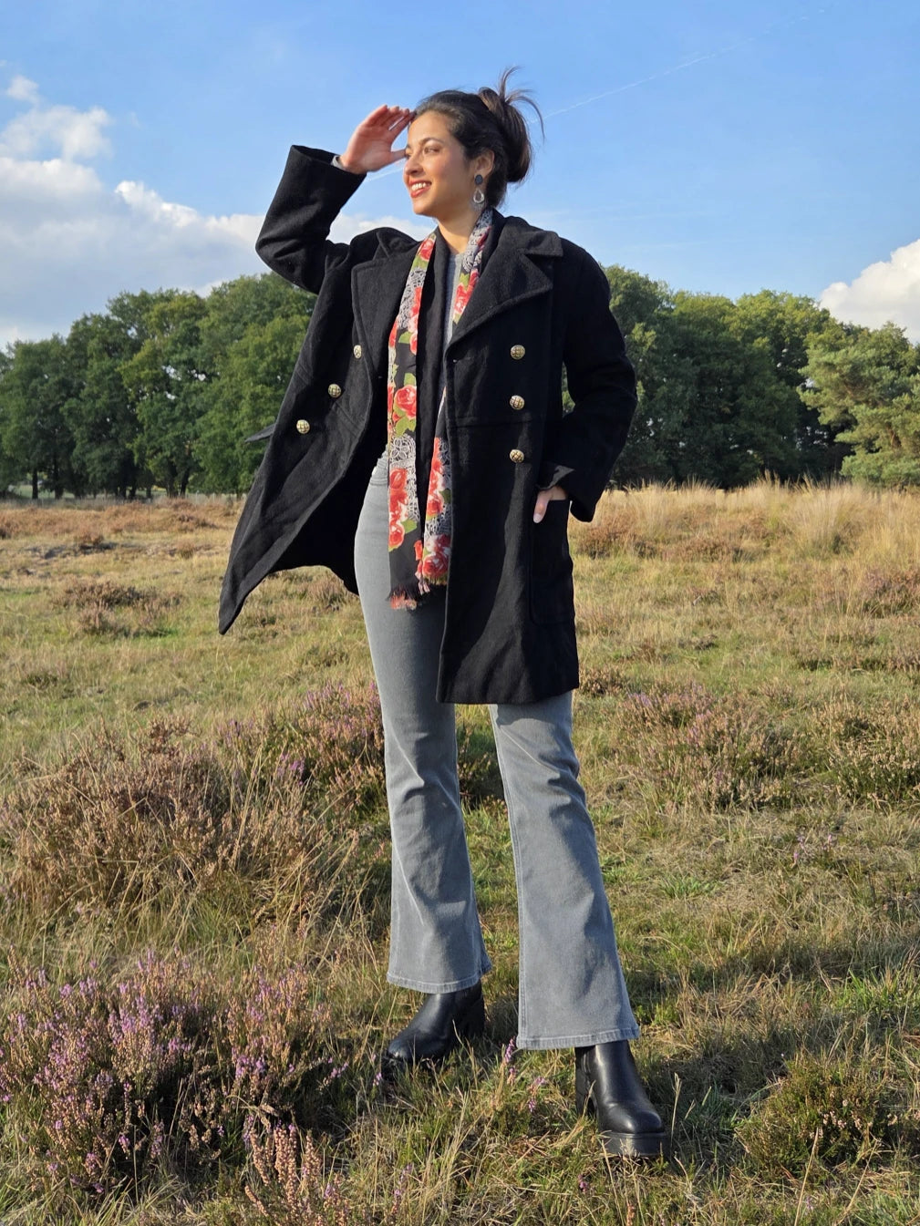 Zwarte vintage mantel van wol en kasjmier | S/M