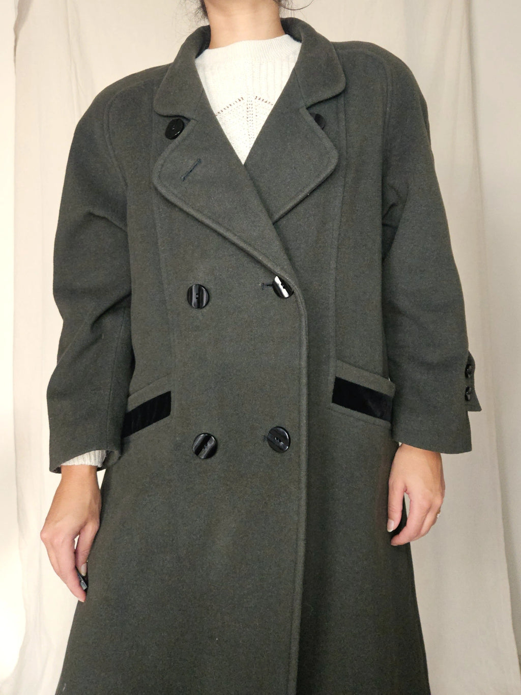 Wollen vintage mantel legergroen | M