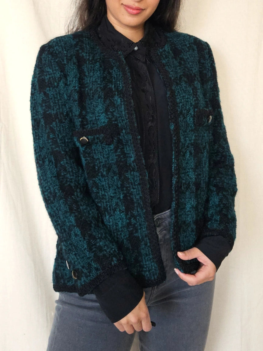 Donkergroen wollen bouclé jasje | S/M