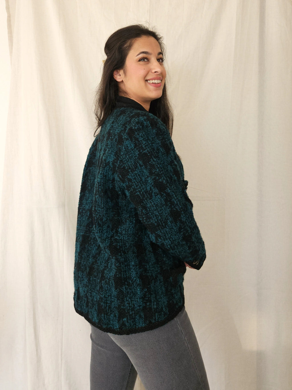 Donkergroen wollen bouclé jasje | S/M