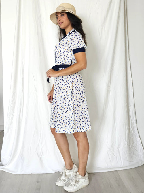 70s deadstock jurk met stippen | S