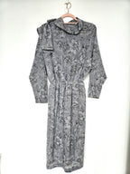Grijze vintage jurk met bloemenpatroon en pussy bow | XL