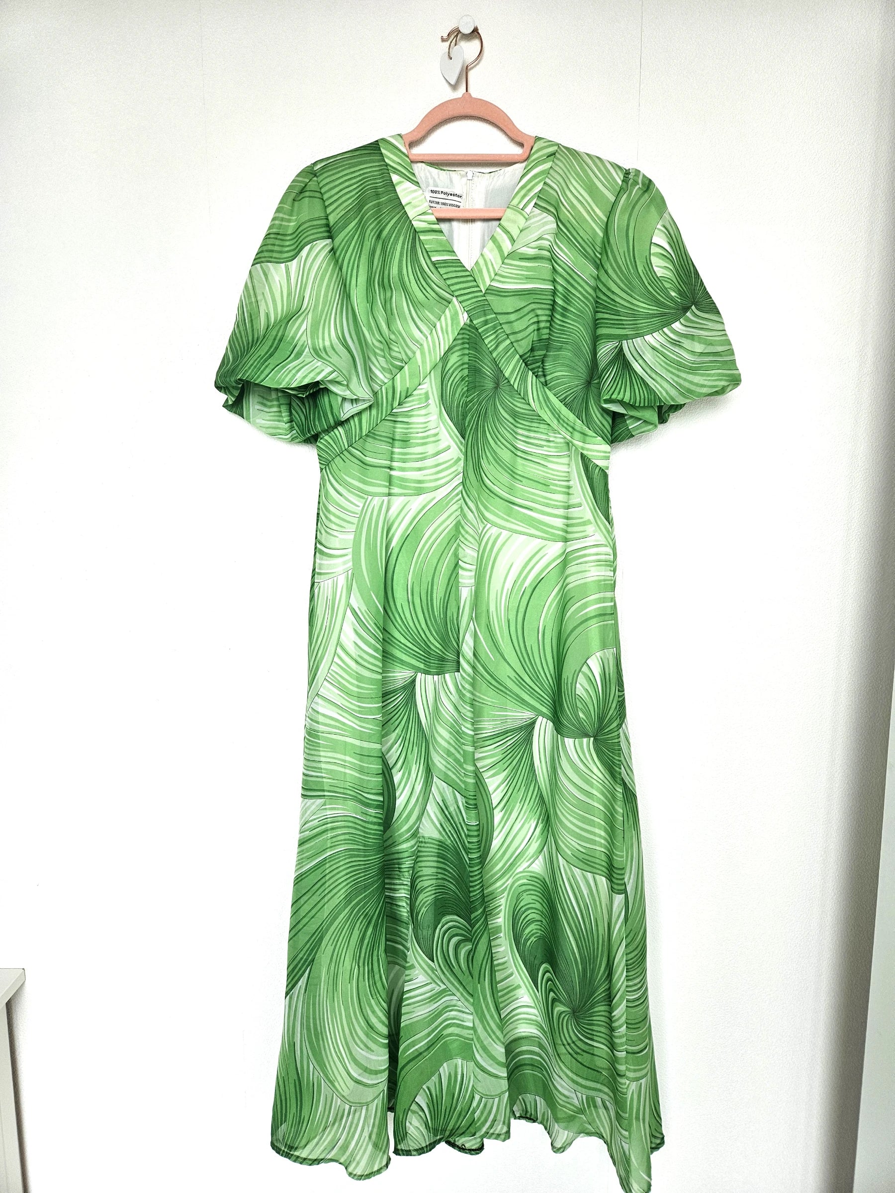 Lange lichtgroene vintage jurk van viscose | L