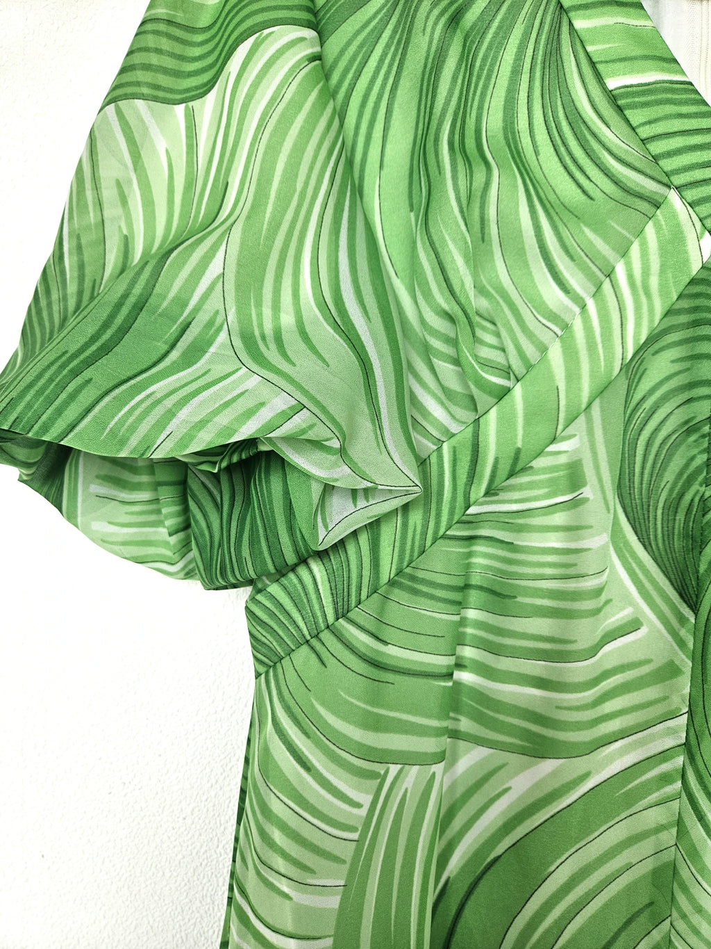 Lange lichtgroene vintage jurk van viscose | L