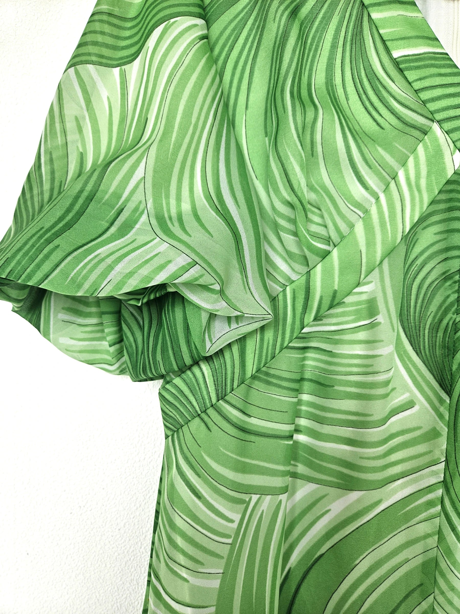Lange lichtgroene vintage jurk van viscose | L
