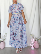 Romantische lichtblauwe vintage jurk met bloemen | M/L
