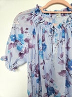 Romantische lichtblauwe vintage jurk met bloemen | M/L