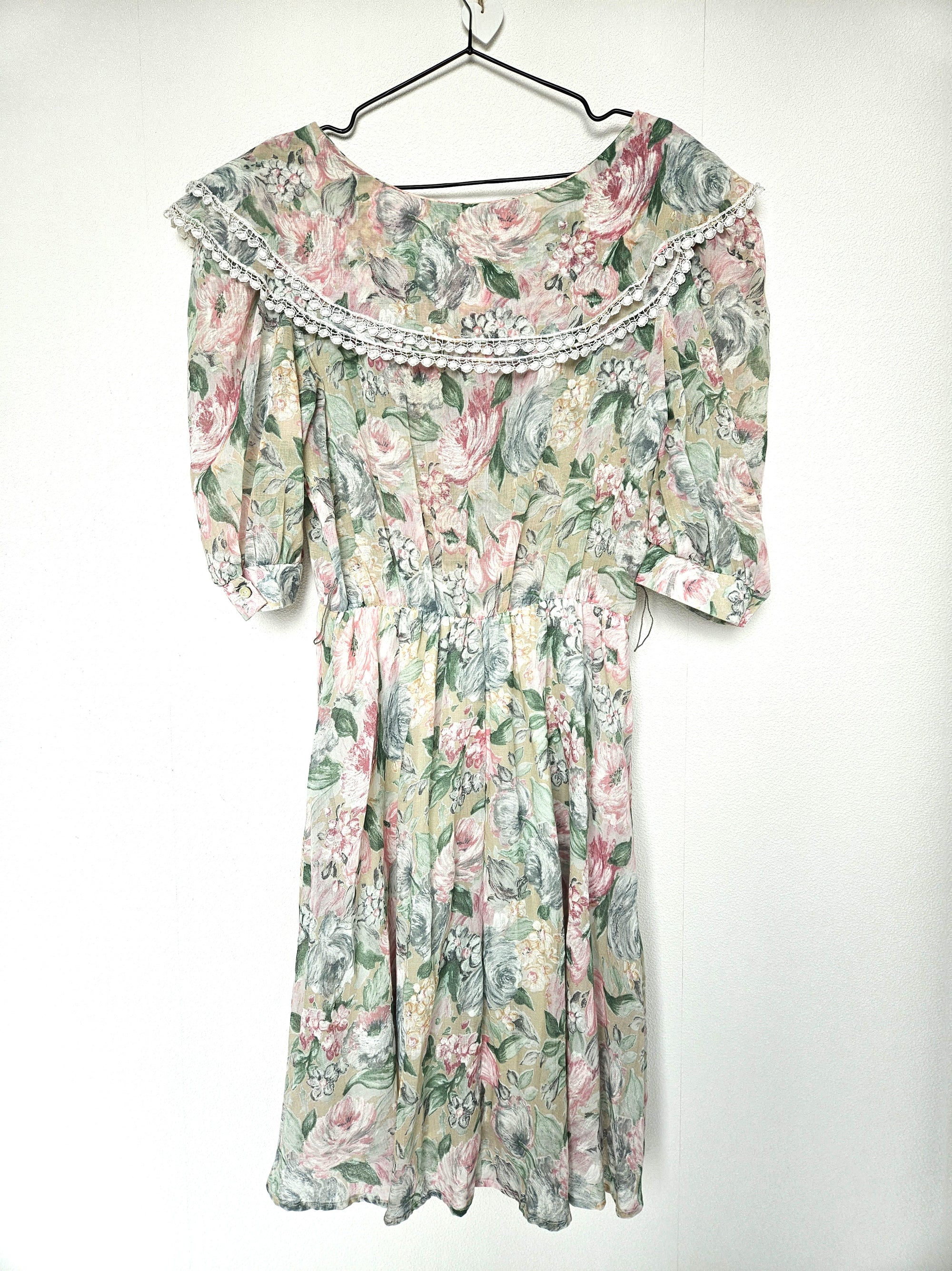 Romantische katoenen vintage jurk met kraag | L