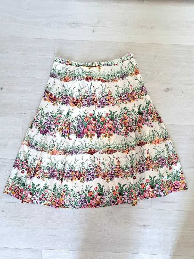 Vintage A-lijn rok met bloemen tekeningen | XL