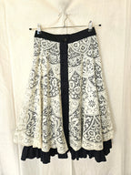 Black button-through vintage skirt with white lace and ruffles | S