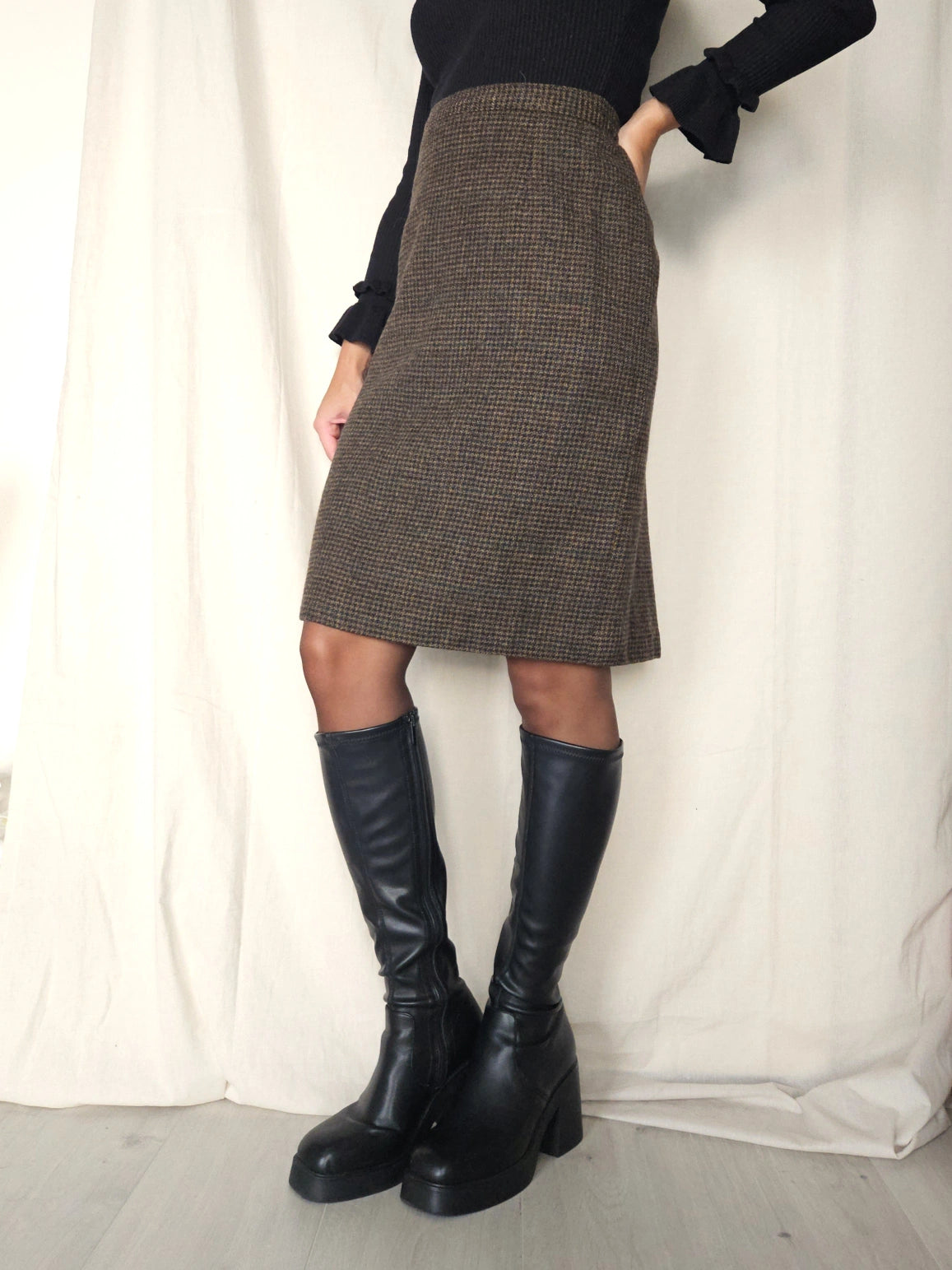 Geruite wollen vintage rok | L