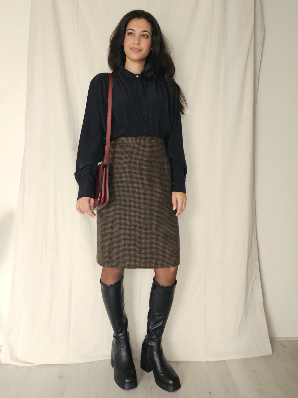 Geruite wollen vintage rok | L