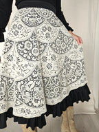 Black button-through vintage skirt with white lace and ruffles | S