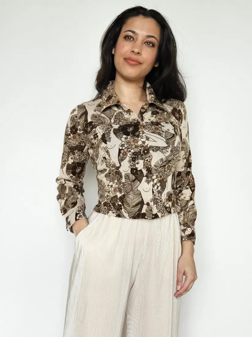 Jaren 70 cropped top bruin, katoen | XS