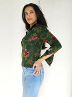Jaren 70 top donkergroen, katoen | XS