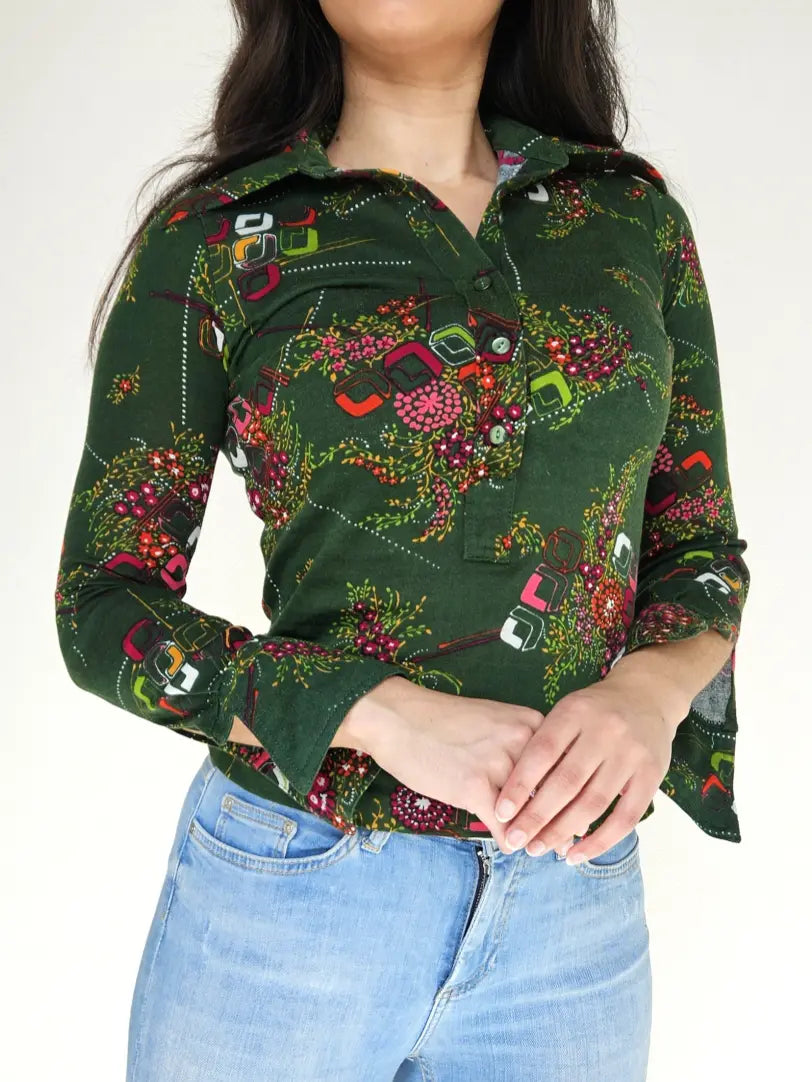 Jaren 70 top donkergroen, katoen | XS