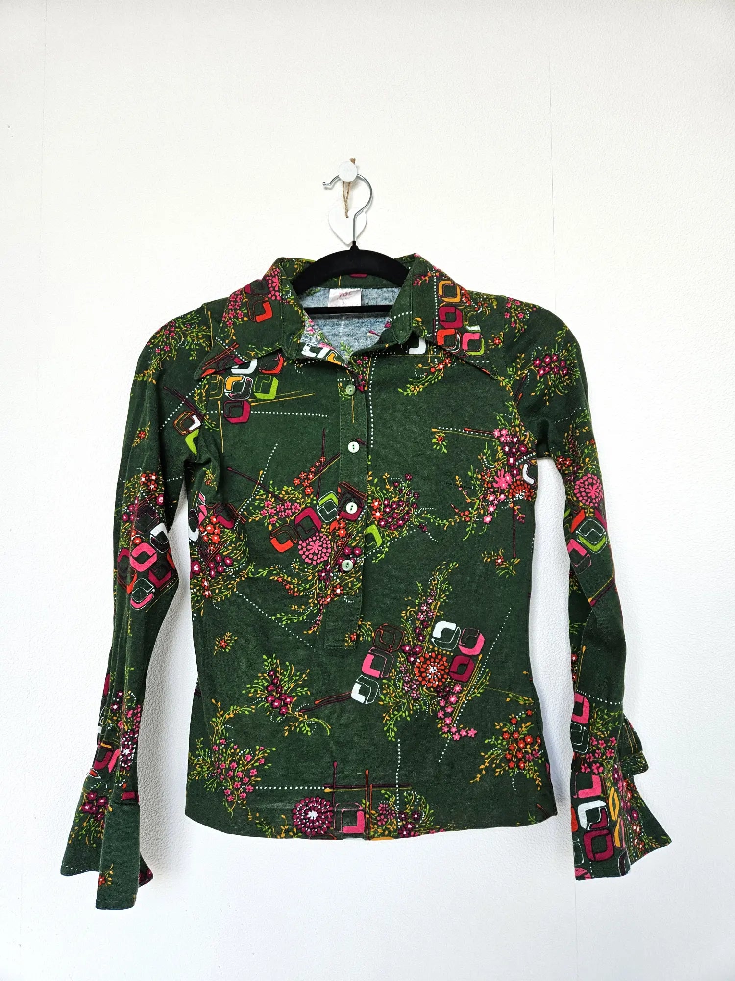 Jaren 70 top donkergroen, katoen | XS