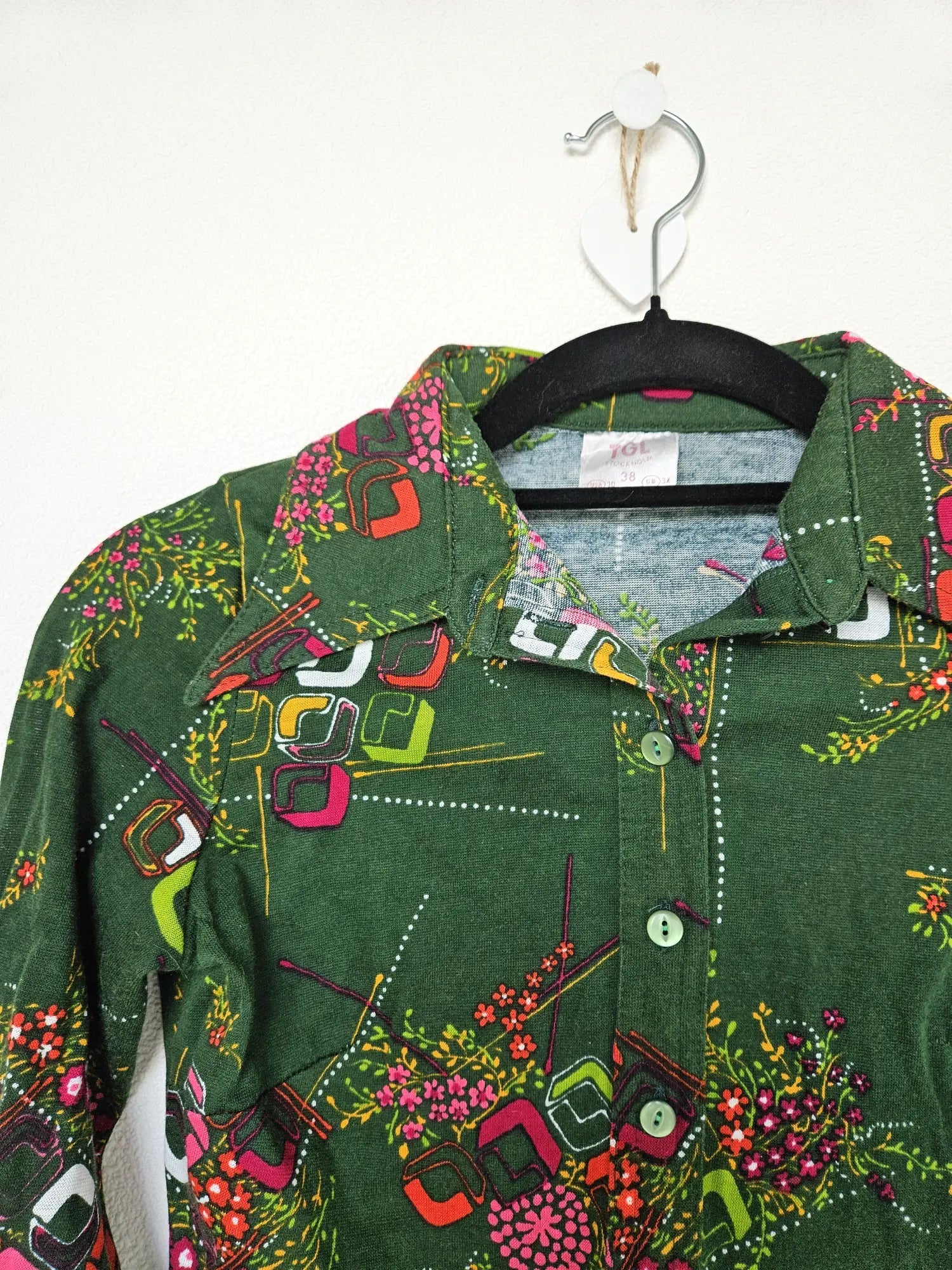 Jaren 70 top donkergroen, katoen | XS