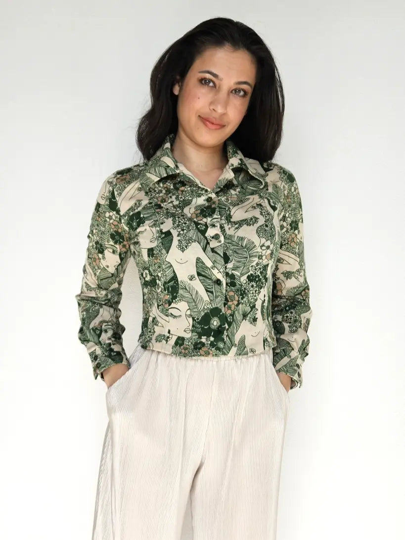 Jaren 70 cropped top groen, katoen | XS