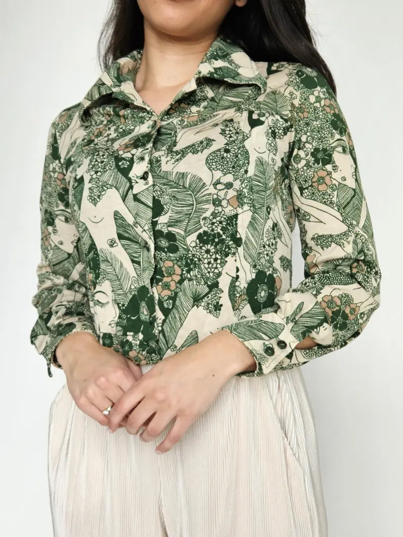 Jaren 70 cropped top groen, katoen | XS
