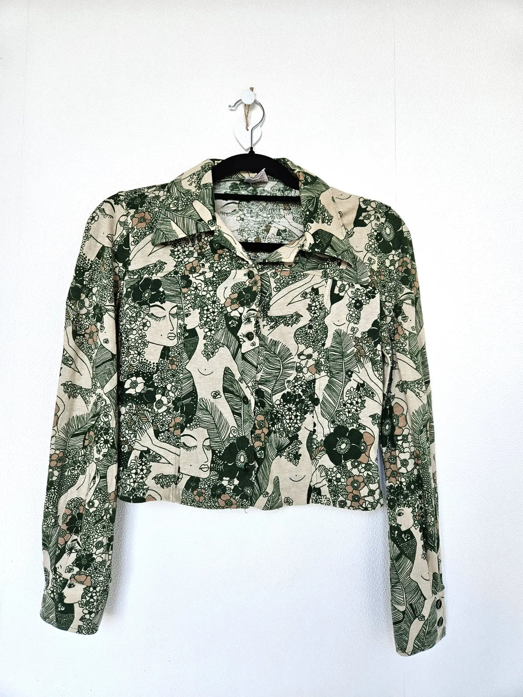 Jaren 70 cropped top groen, katoen | XS