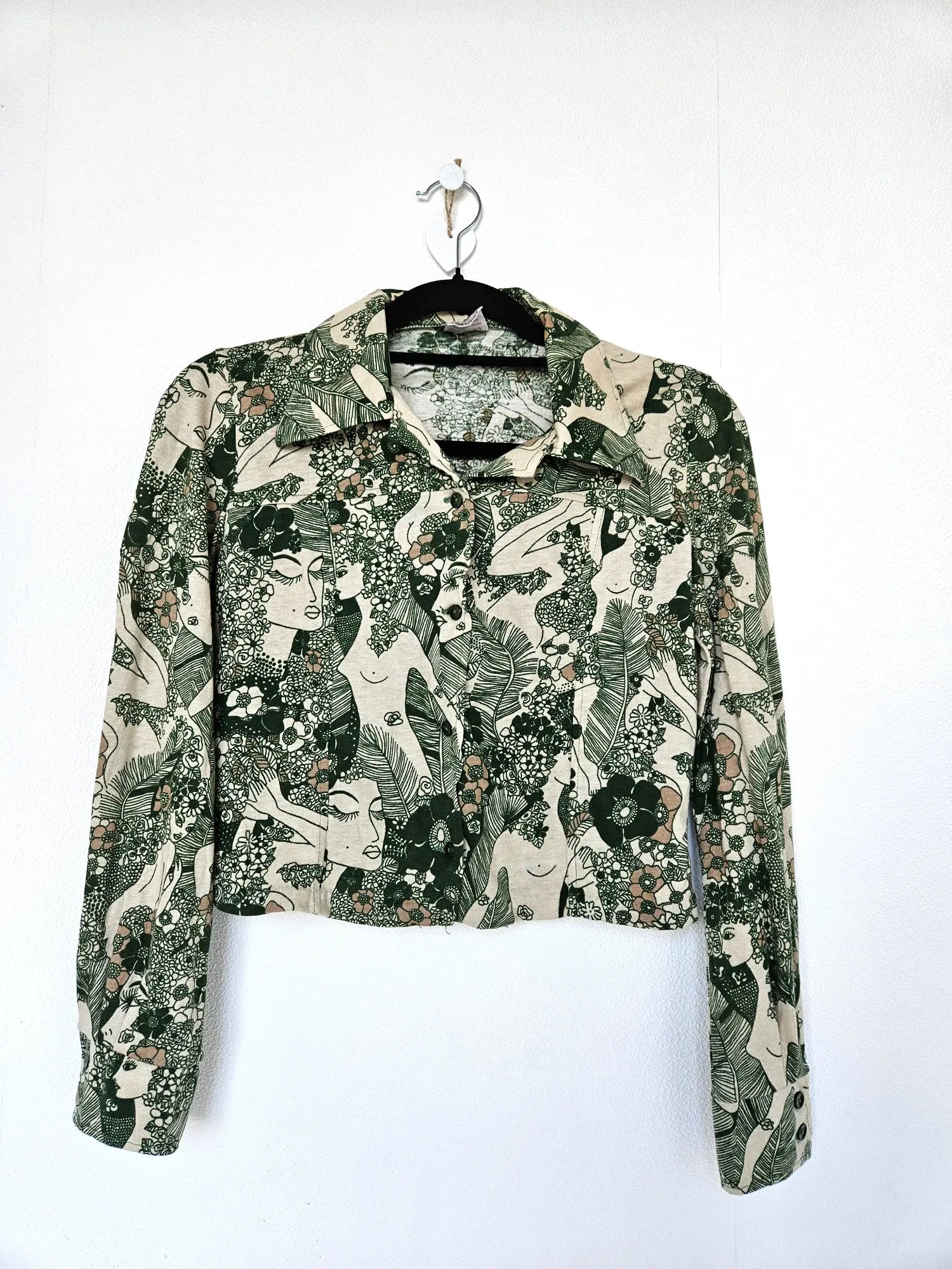 Jaren 70 cropped top groen, katoen | XS