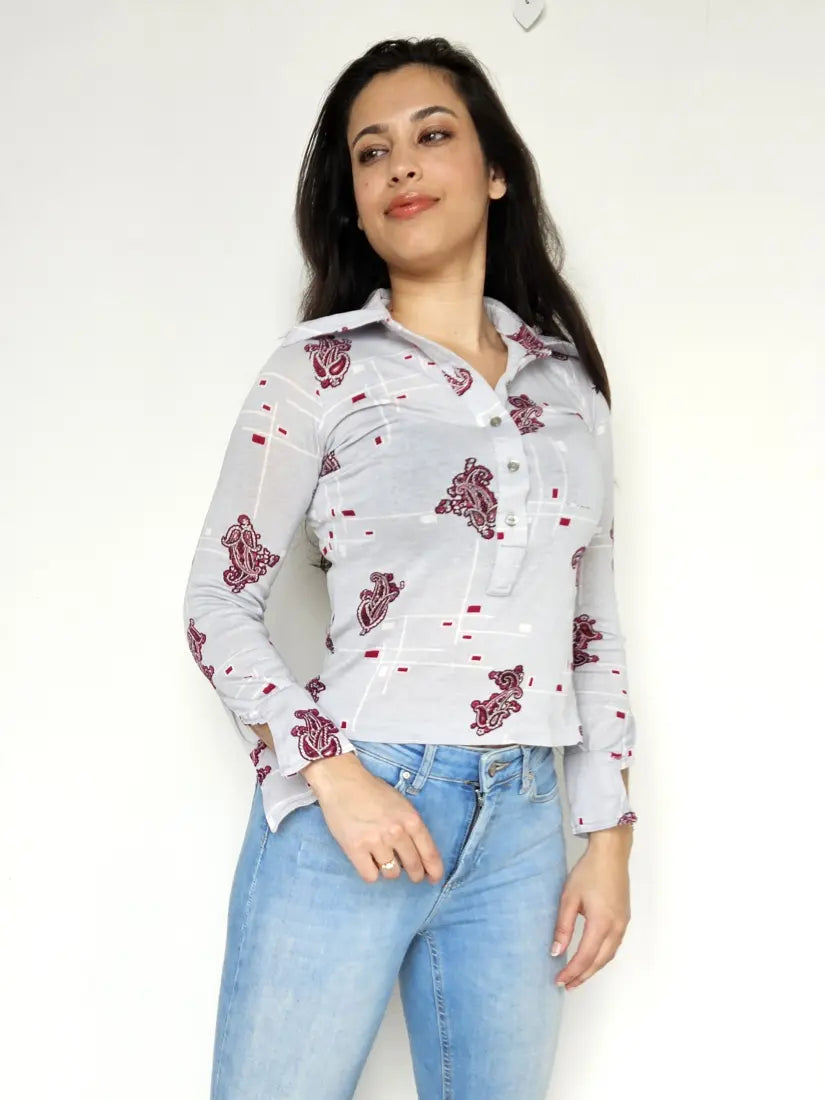 Jaren 70 top lichtblauw, katoen | XS