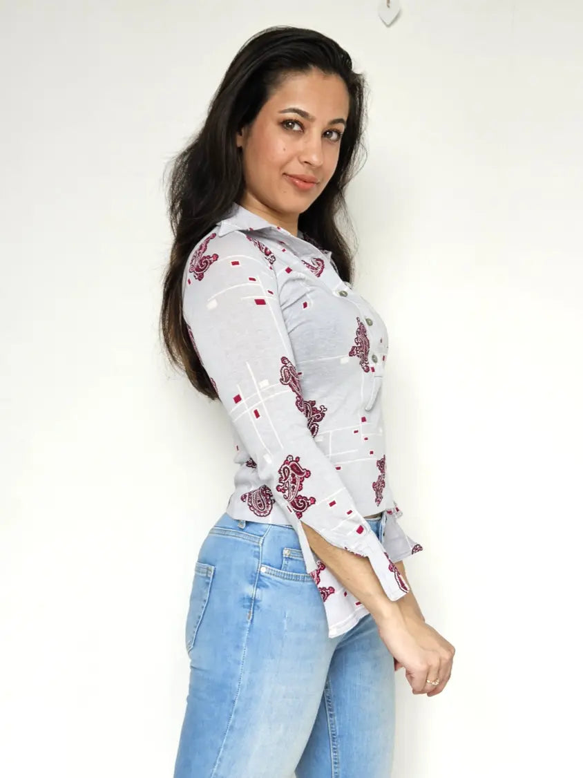 Jaren 70 top lichtblauw, katoen | XS