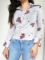 Jaren 70 top lichtblauw, katoen | XS