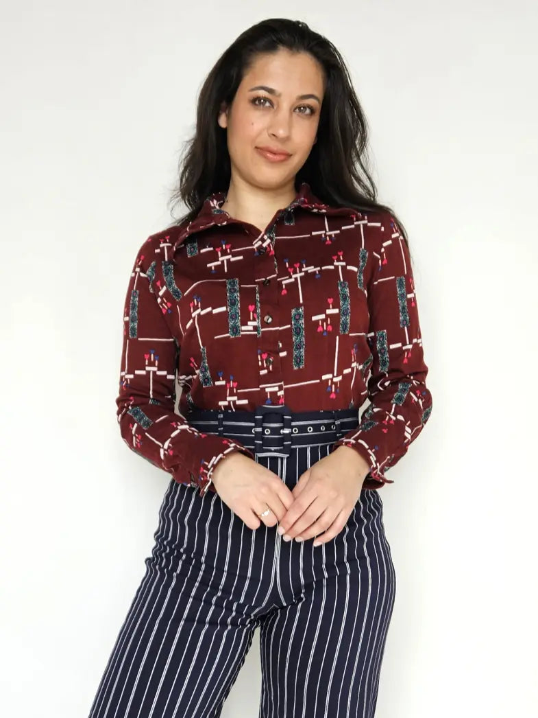 Jaren 70 top donkerrood, katoen | L