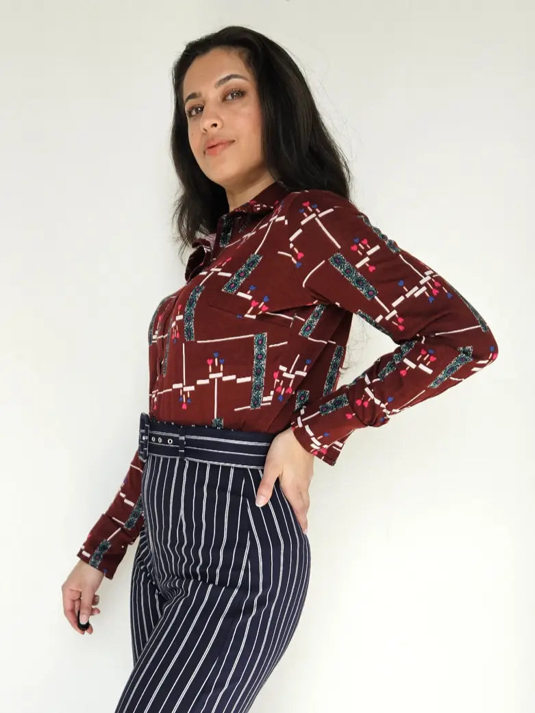 Jaren 70 top donkerrood, katoen | L