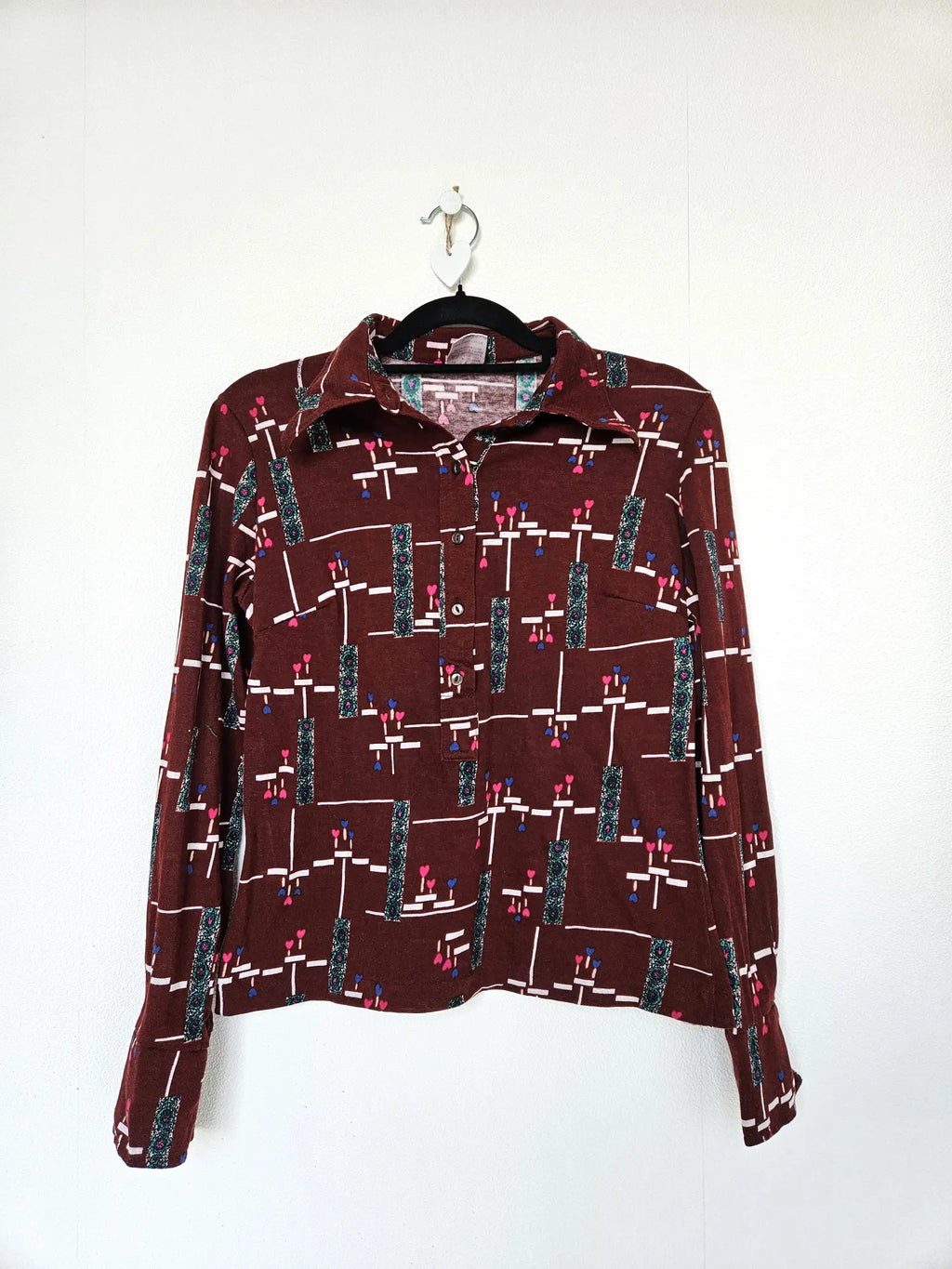 Jaren 70 top donkerrood, katoen | L