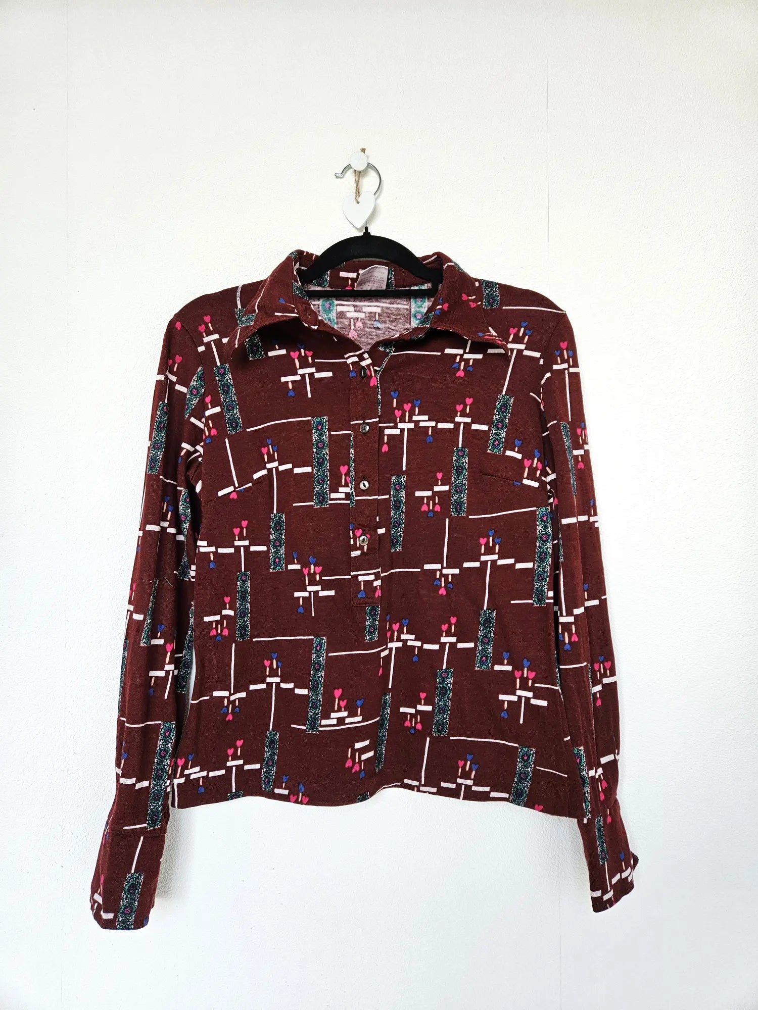 Jaren 70 top donkerrood, katoen | L