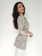 Jaren 70 top met bruine print, katoen | XS