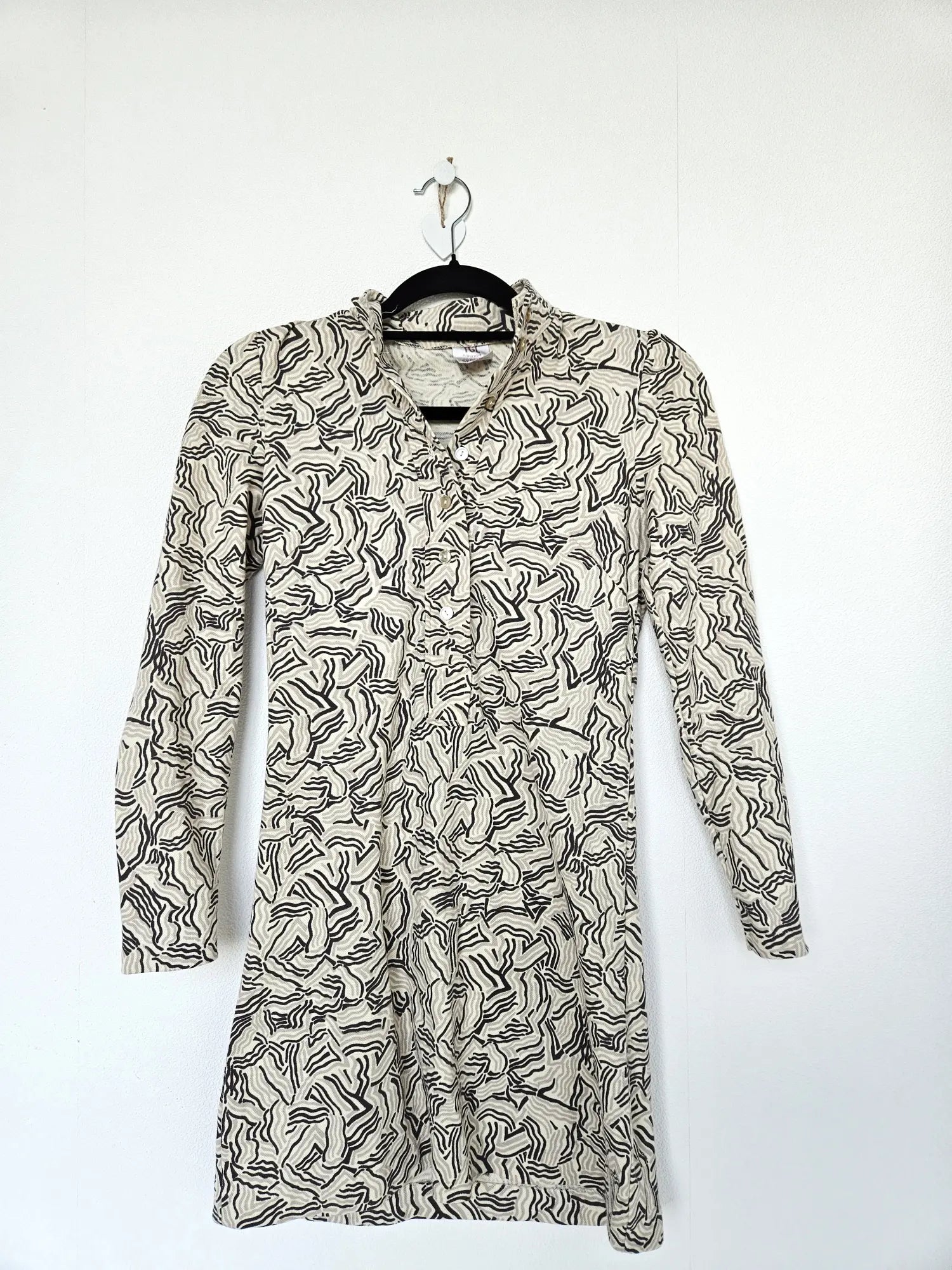 Jaren 70 top met bruine print, katoen | XS
