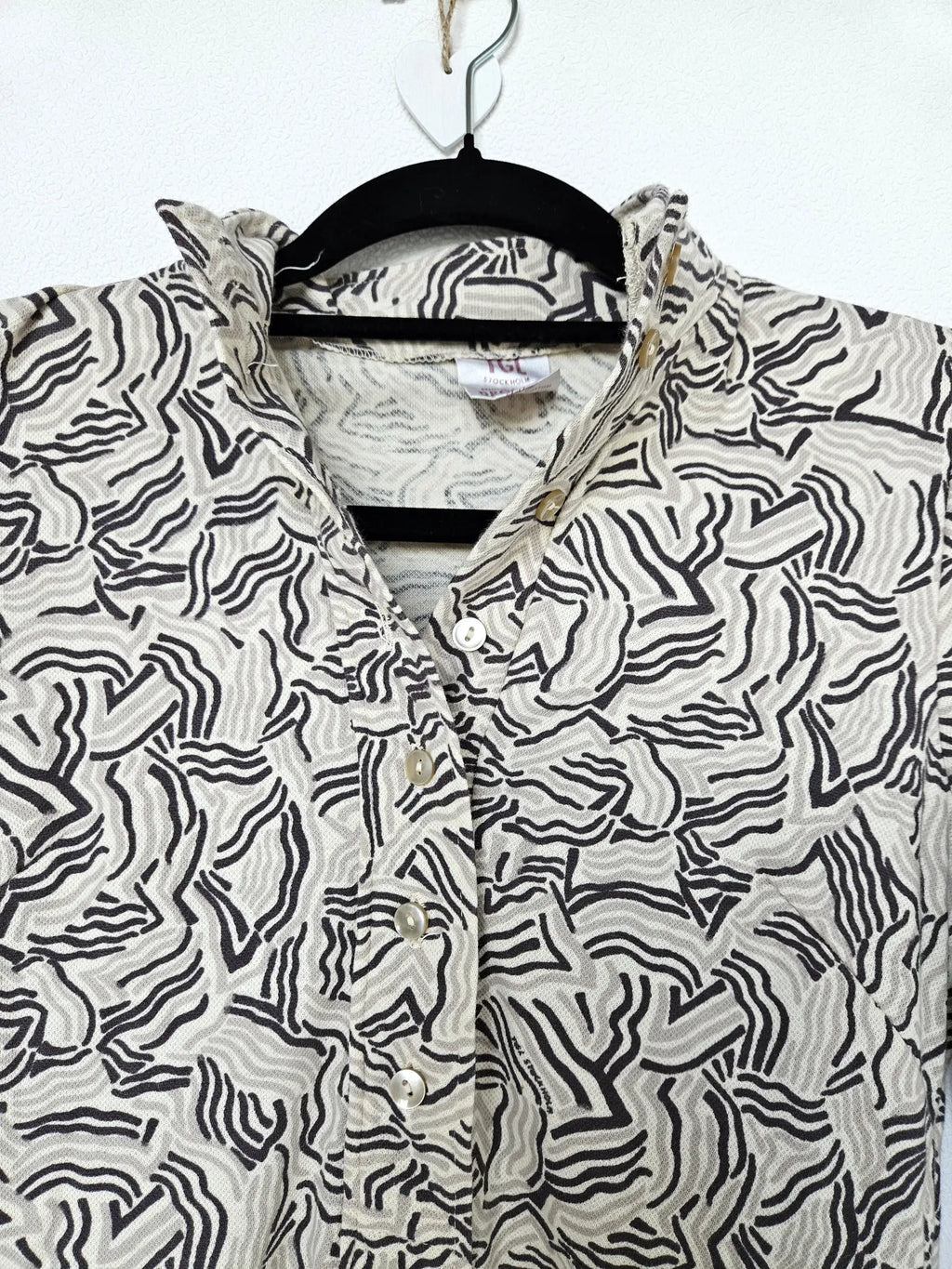 Jaren 70 top met bruine print, katoen | XS